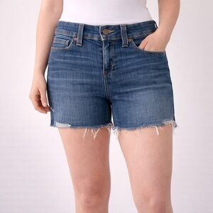 Women’s Mid-Rise Frayed Hem Denim Shorts - Blue
